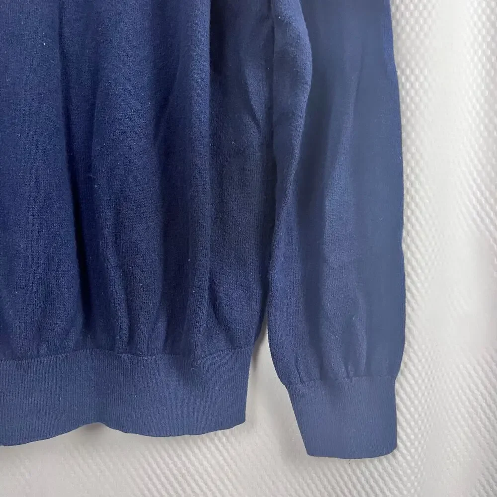 L.L. Bean Sweater Men's‎ L Navy Blue 1/4 Zip Cotton Cashmere Blend (M512)